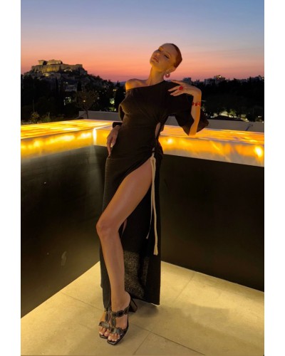 Long high slit satin black dress Long high slit satin black dress