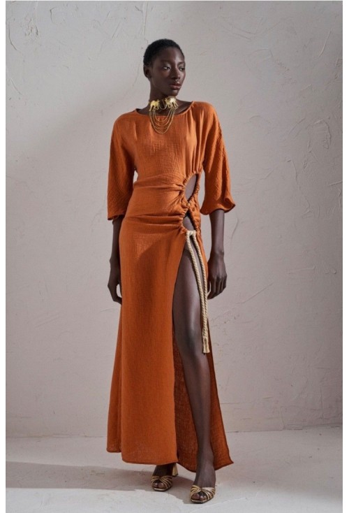 LONG HIGH SLIT SATIN DRESS
