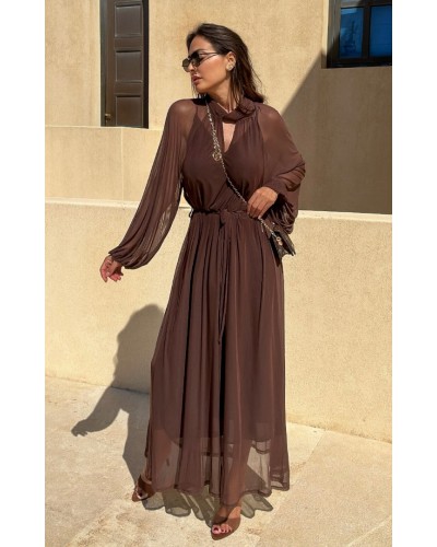 Silvia Brown Tulle Maxi Dress