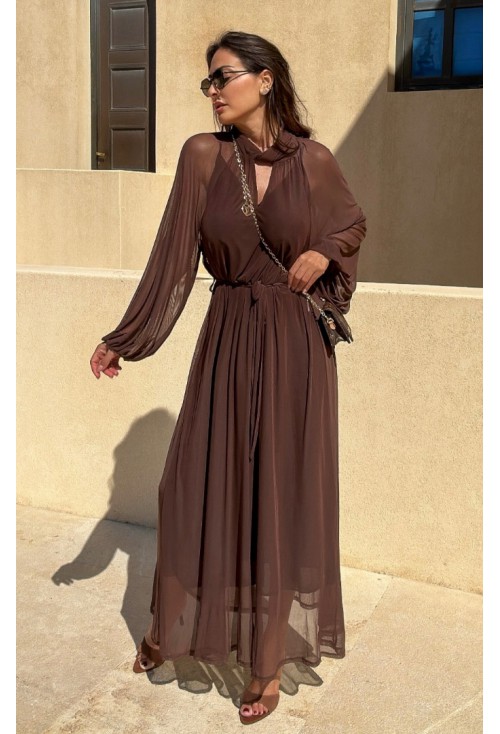 Silvia Brown Tulle Maxi Dress
