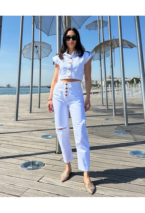 Domenica Ripped White Denim