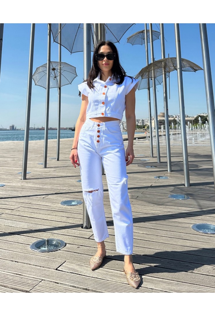 Domenica Ripped White Denim
