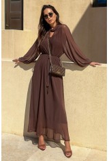 Silvia Brown Tulle Maxi Dress