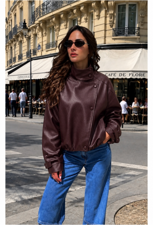 Emily Bordeaux Eco Leather Jacket 