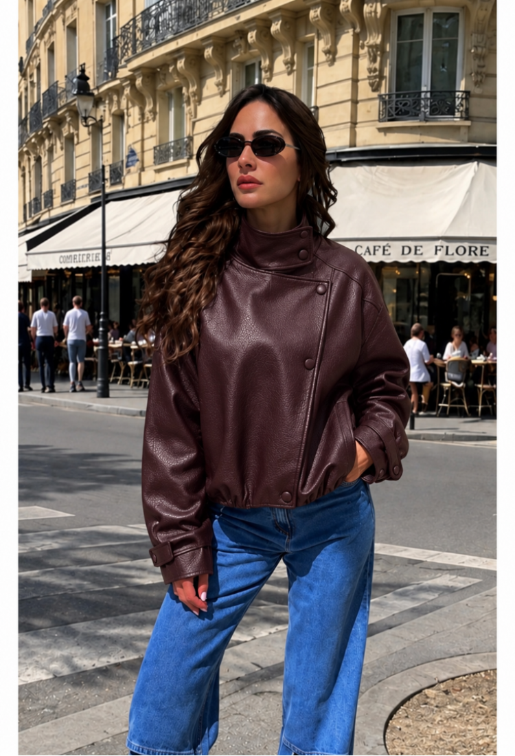 Emily Bordeaux Eco Leather Jacket