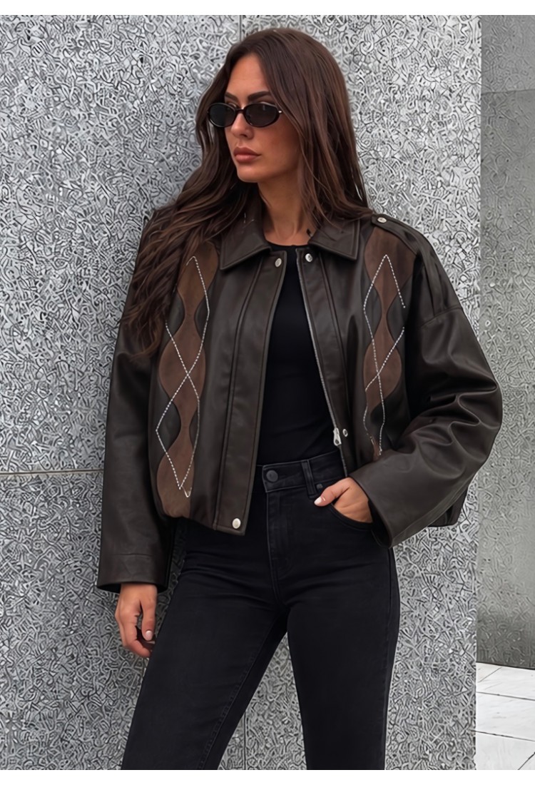 Pique Brown Eco Leather Bomber