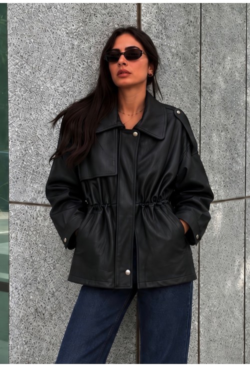 Denice Black Eco Leather Jacket 